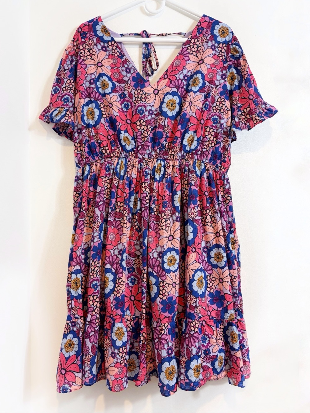 Terra & Sky Retro Floral Lilac Bud Printed Cotton V Neck Summer Dress